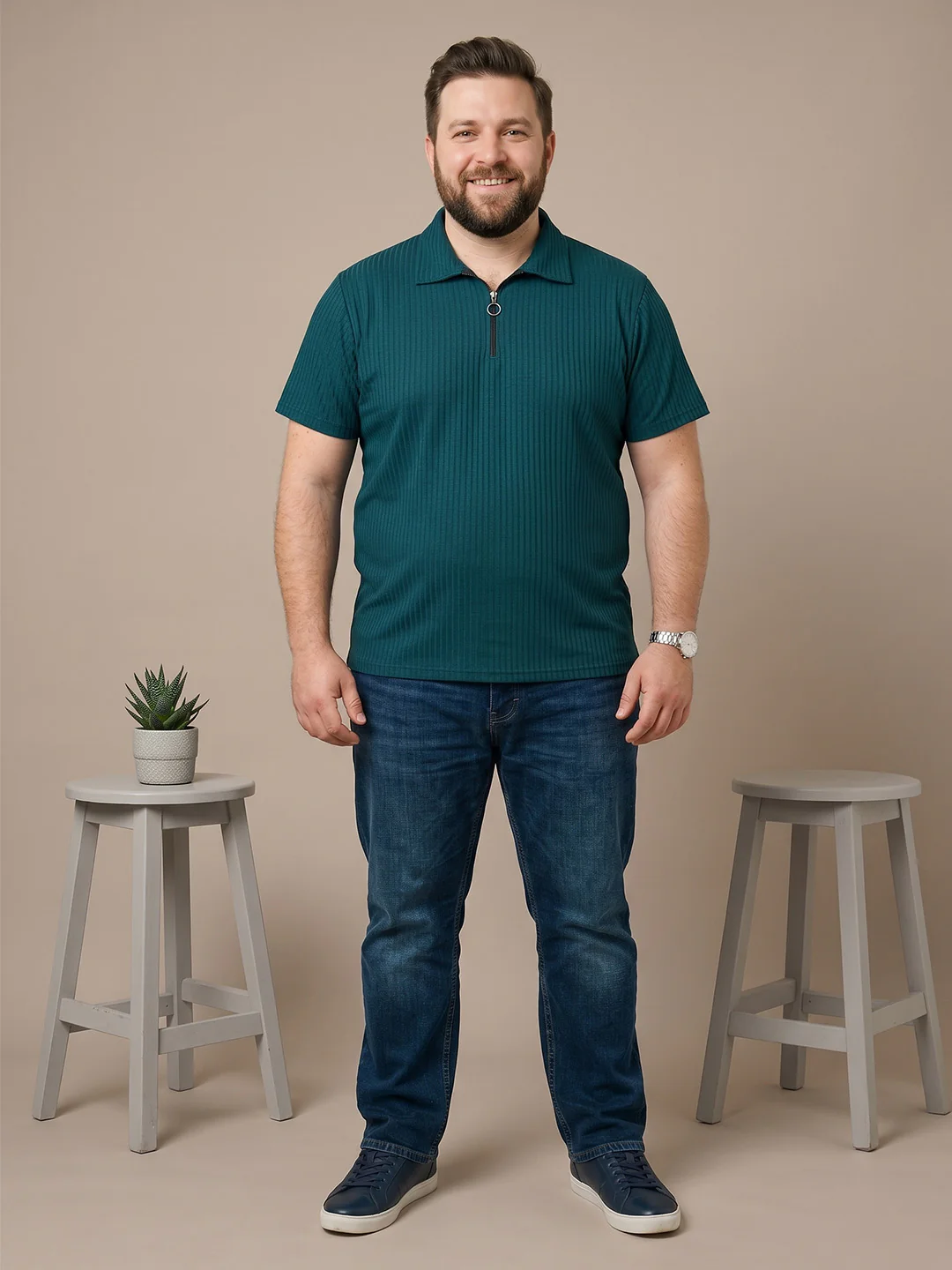 Men Plus Size Virent Green Solid Polo - Image 5