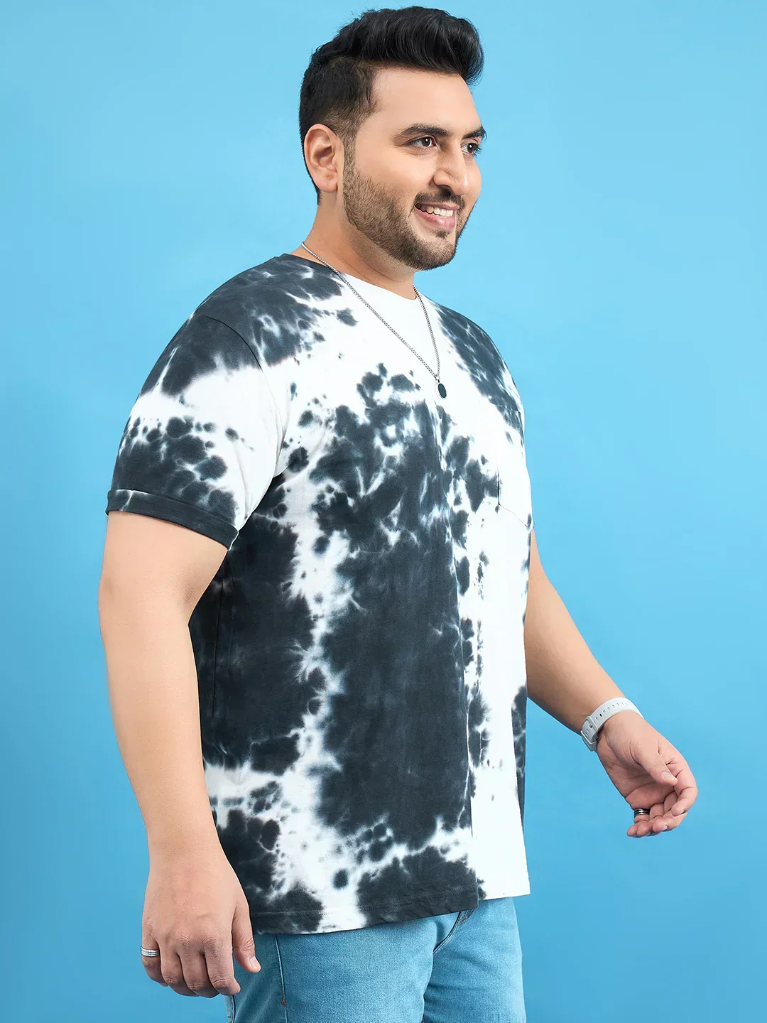 Men Plus Size Volvo Navy-Blue Printed Round Neck Tshirt - Image 5