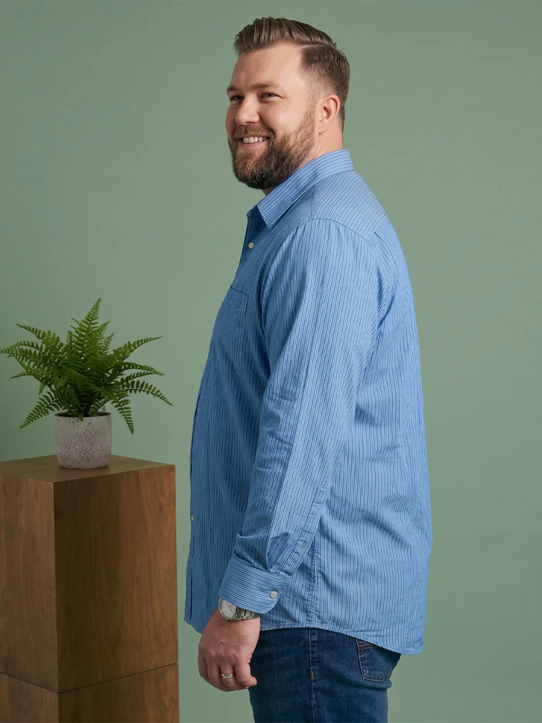 Men Plus Size Vornak Blue Striped Shirts - Image 2