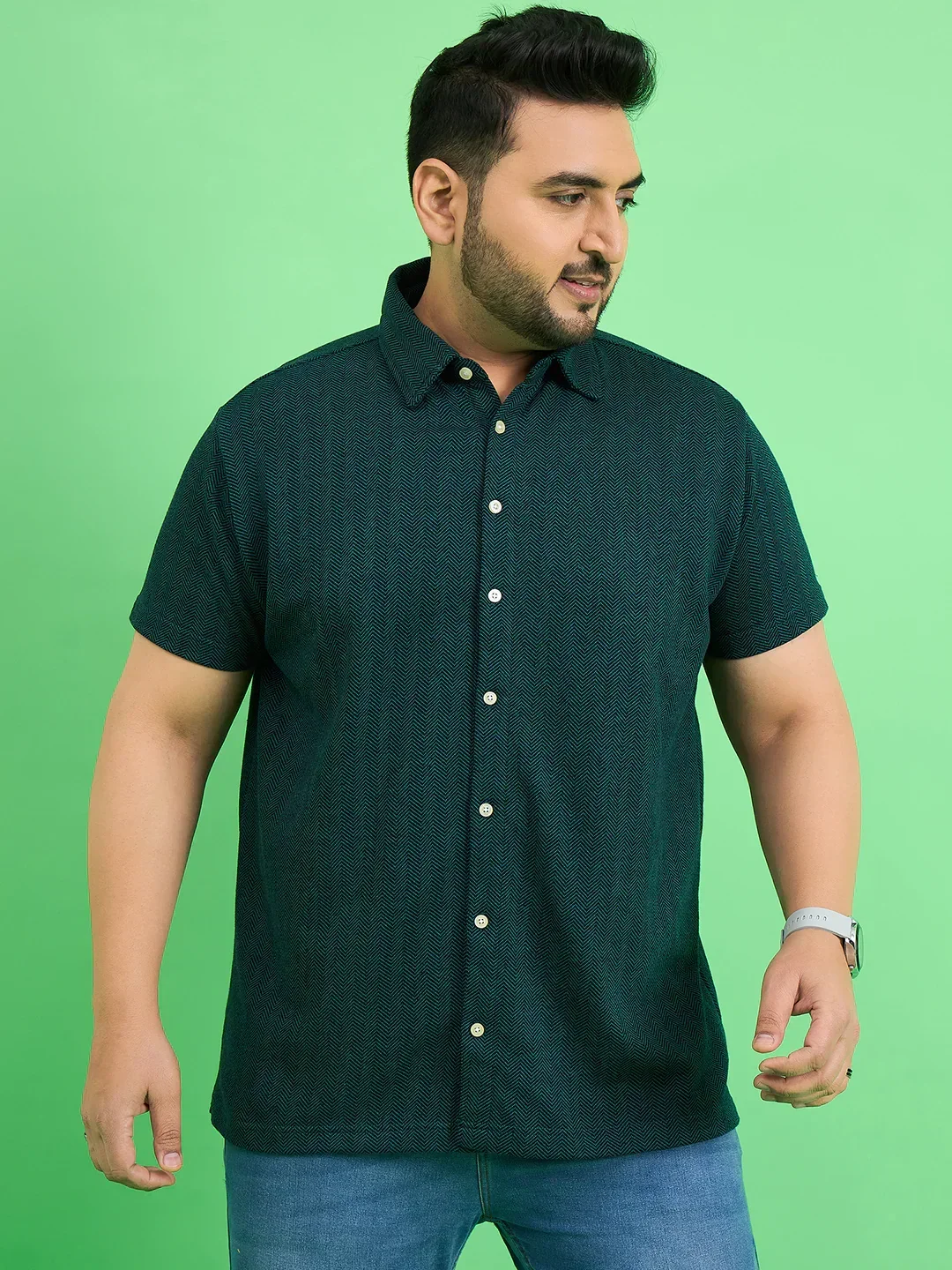 Men Plus Size Vortex Teal Solid Shirt - Image 2