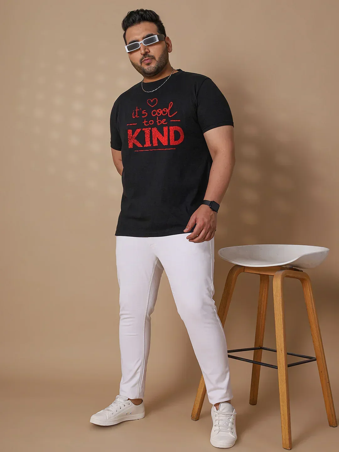 Men Plus Size Wah Striped Black Round Neck Tshirt