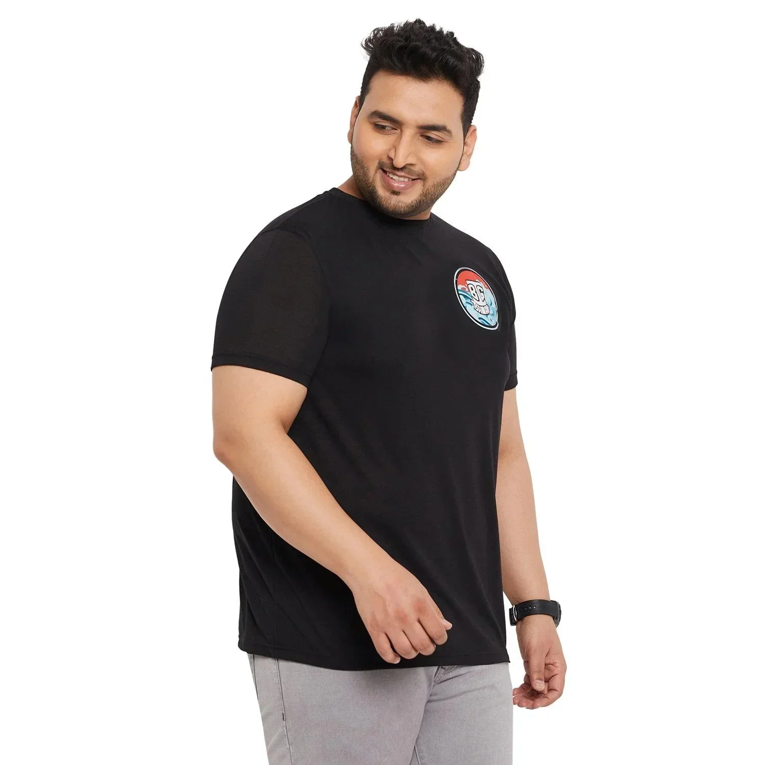 Men Plus Size Warp Printed Round Neck Tshirt - Image 5