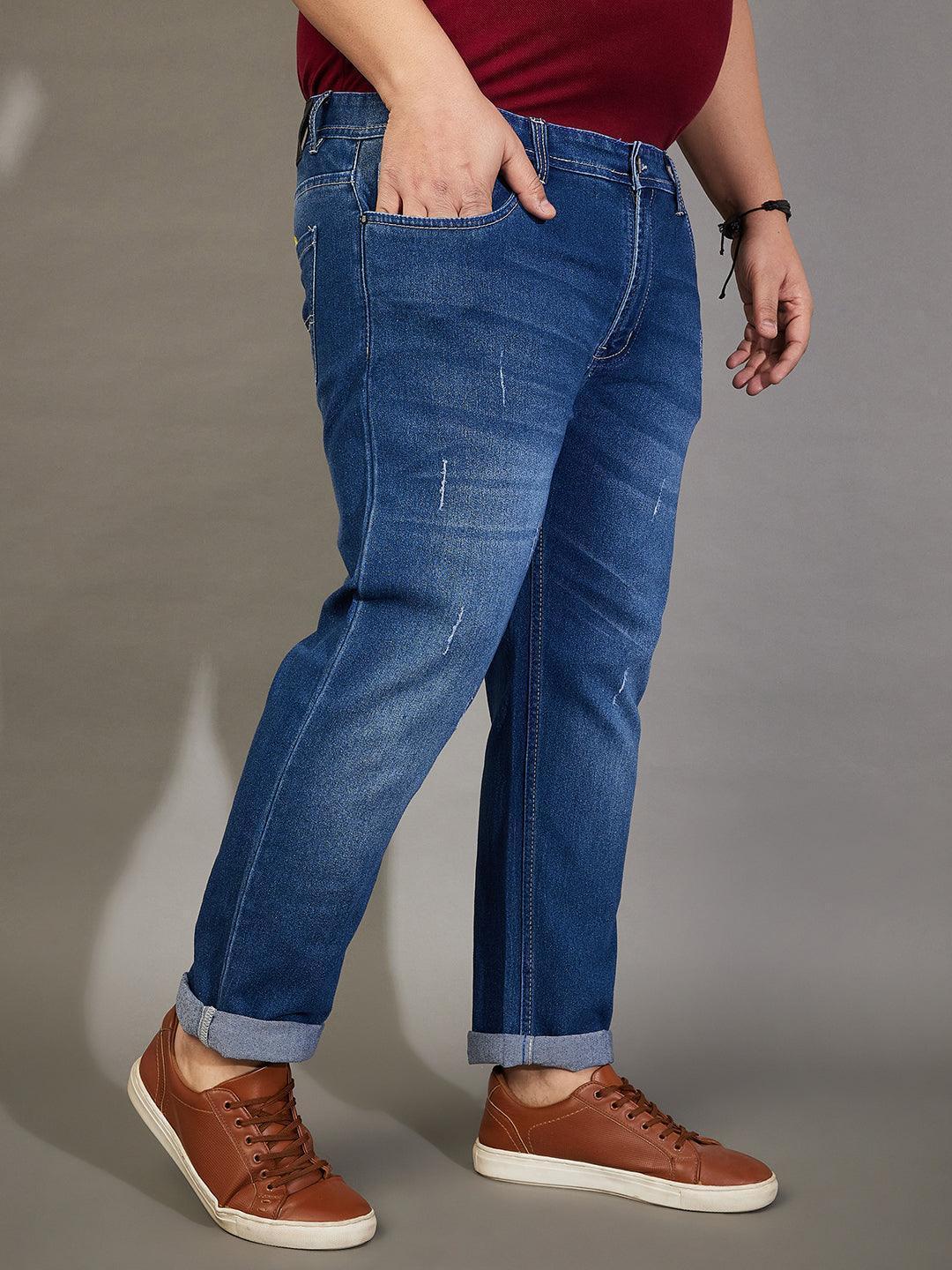 Men Plus Size Welder Washed Indigo Denim - Image 4