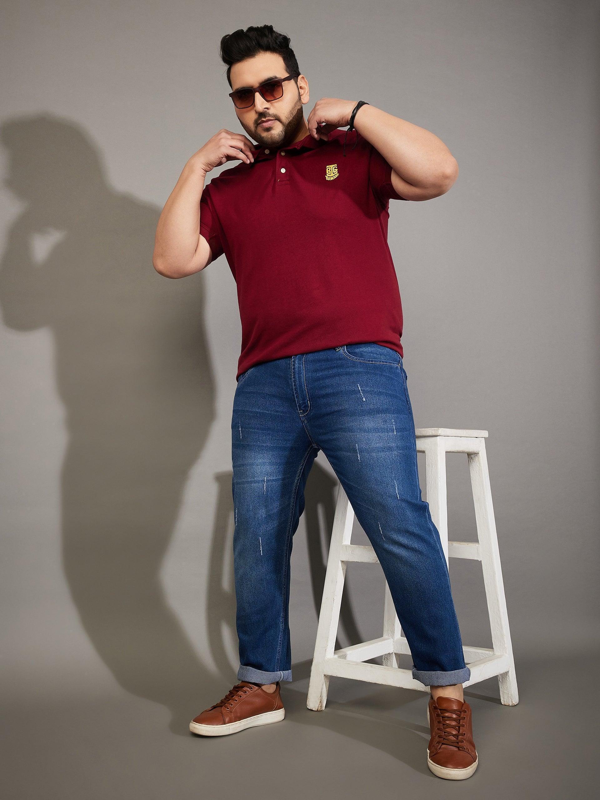 Men Plus Size Welder Washed Indigo Denim - Image 6