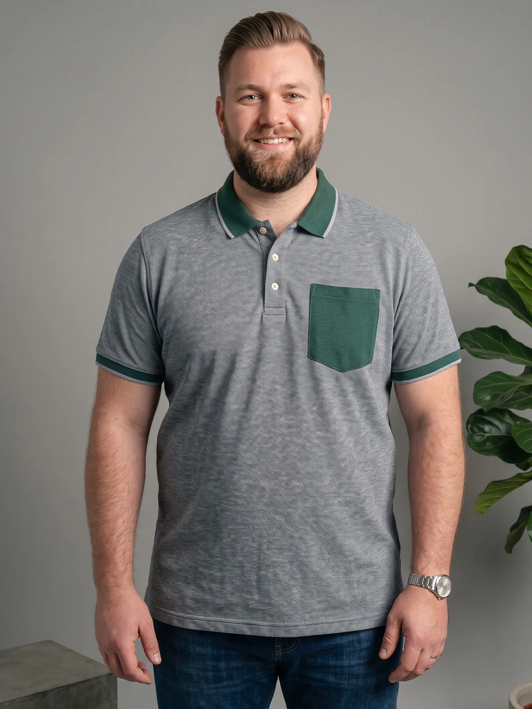 Men Plus Size IronPulse Green Solid Polo