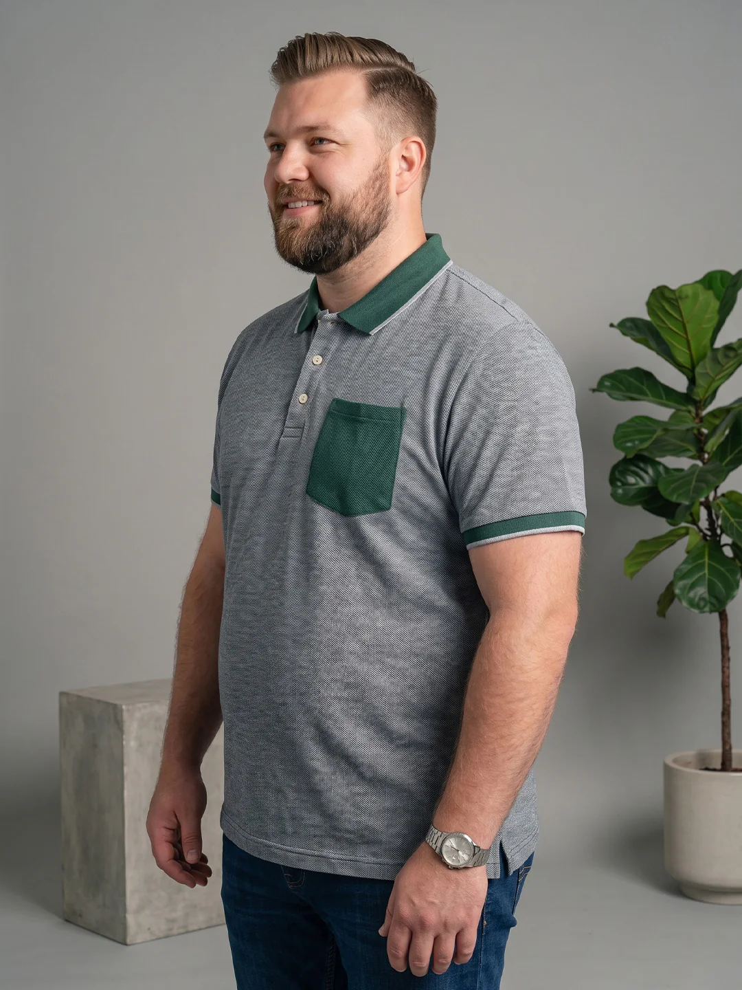Men Plus Size IronPulse Green Solid Polo - Image 2