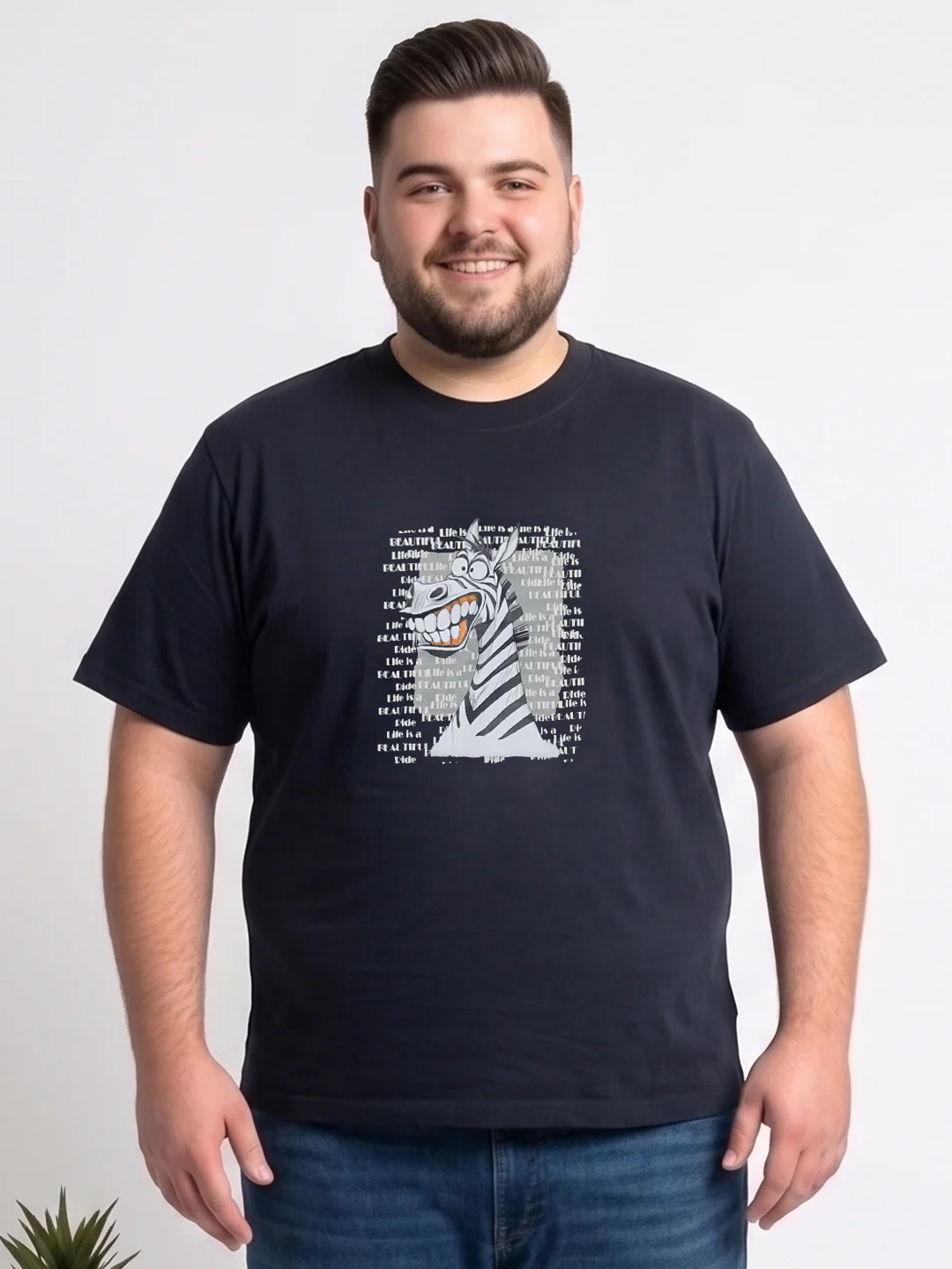 Men Plus Size Wildword Black Printed Round Neck - Image 2