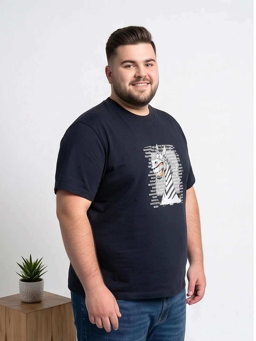 Men Plus Size Wildword Black Printed Round Neck - Image 3