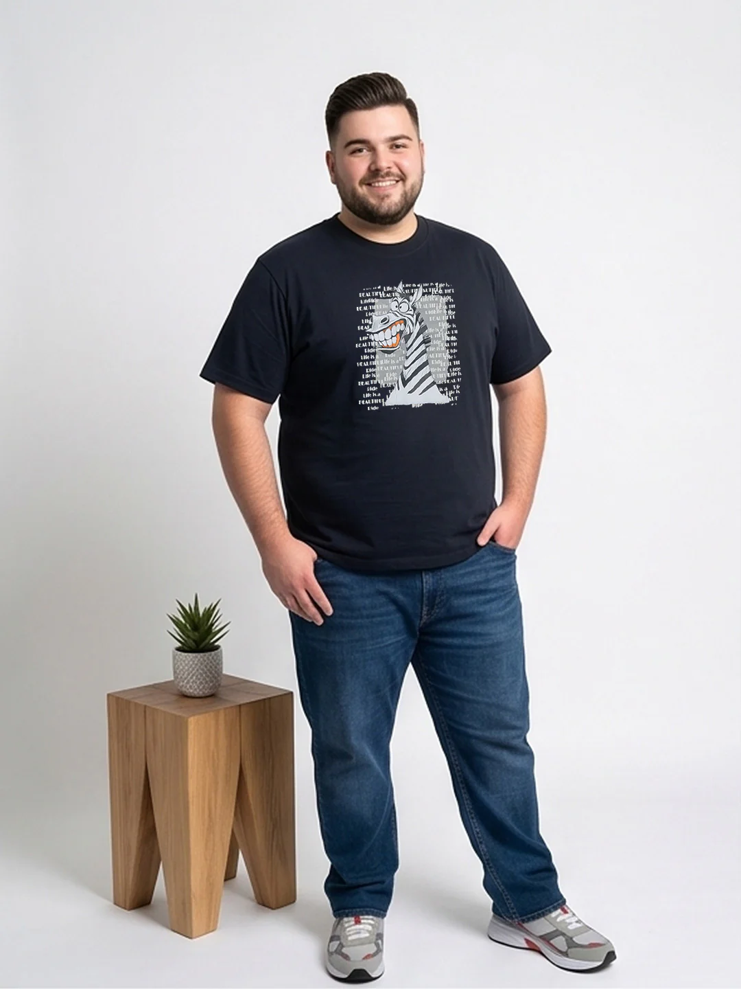 Men Plus Size Wildword Black Printed Round Neck - Image 7