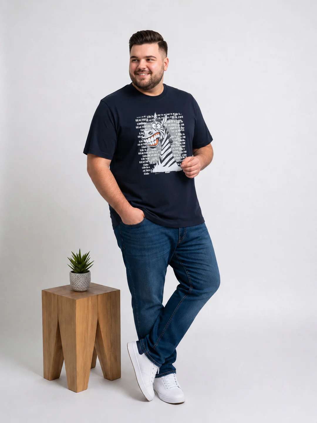 Men Plus Size Wildword Black Printed Round Neck - Image 8