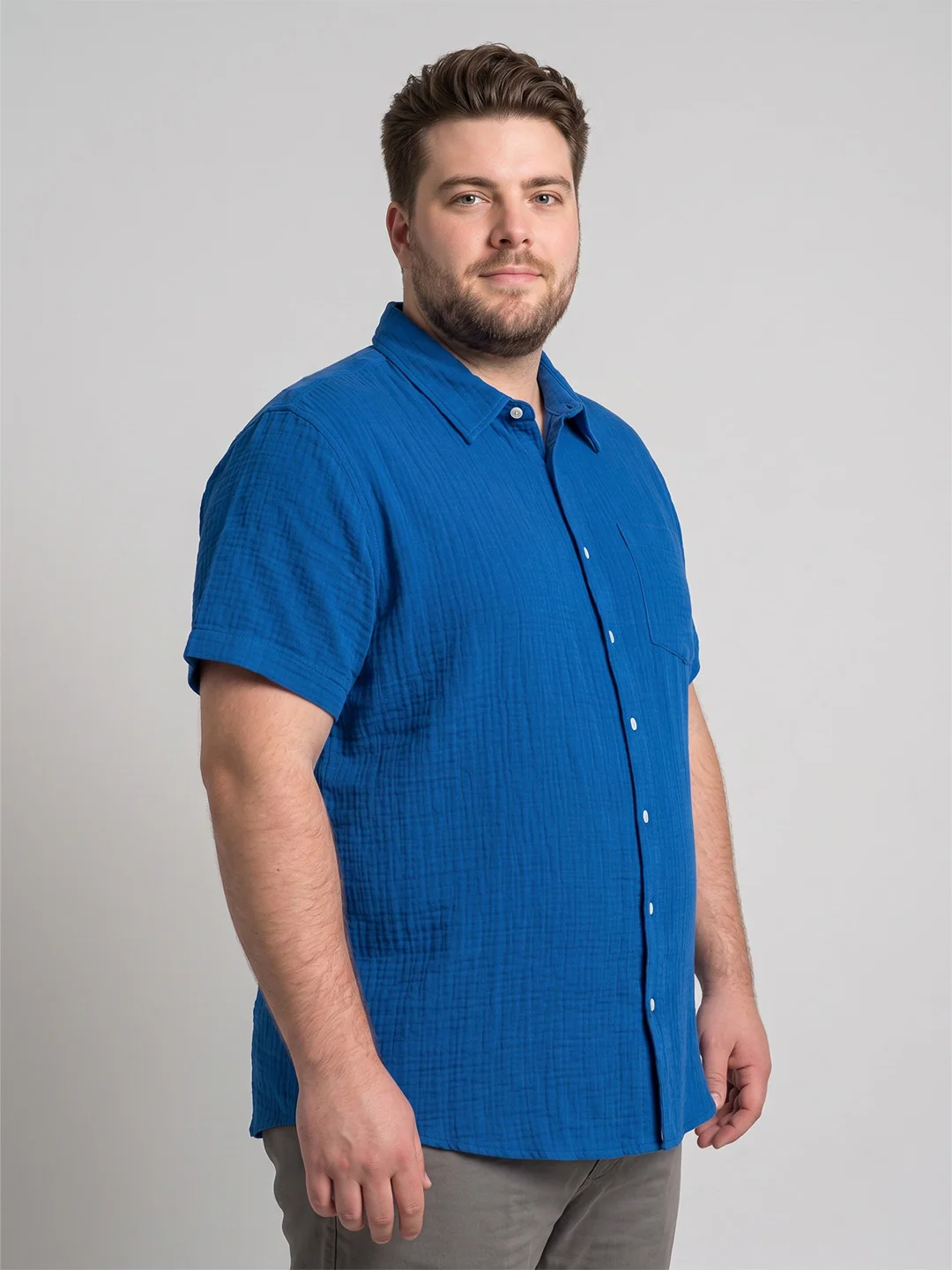 Men Plus Size Wrinkra Royal Blue Solid Shirts - Image 2