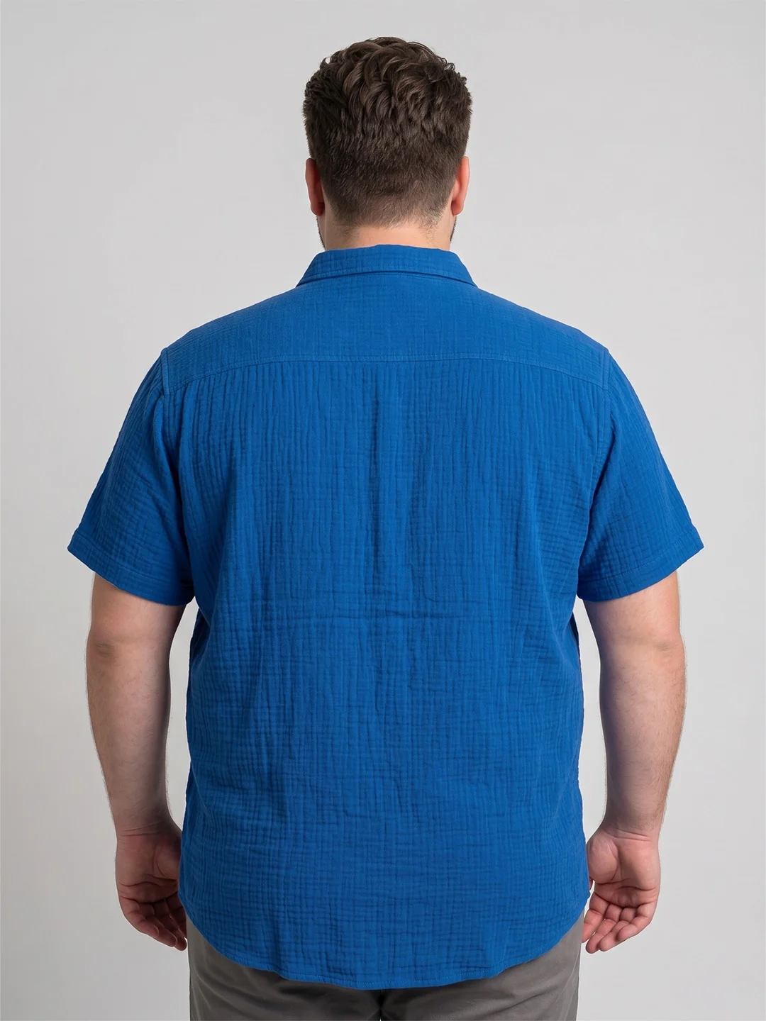 Men Plus Size Wrinkra Royal Blue Solid Shirts - Image 3