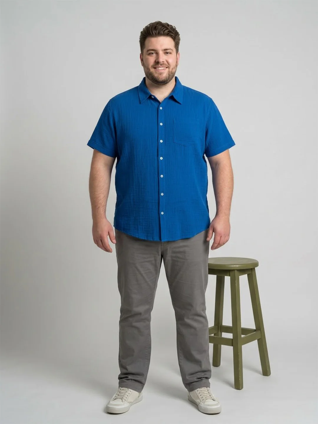 Men Plus Size Wrinkra Royal Blue Solid Shirts - Image 4
