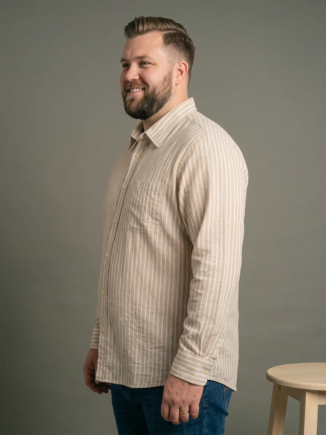 Men Plus Size Xylaris Light Brown Striped Shirts - Image 2