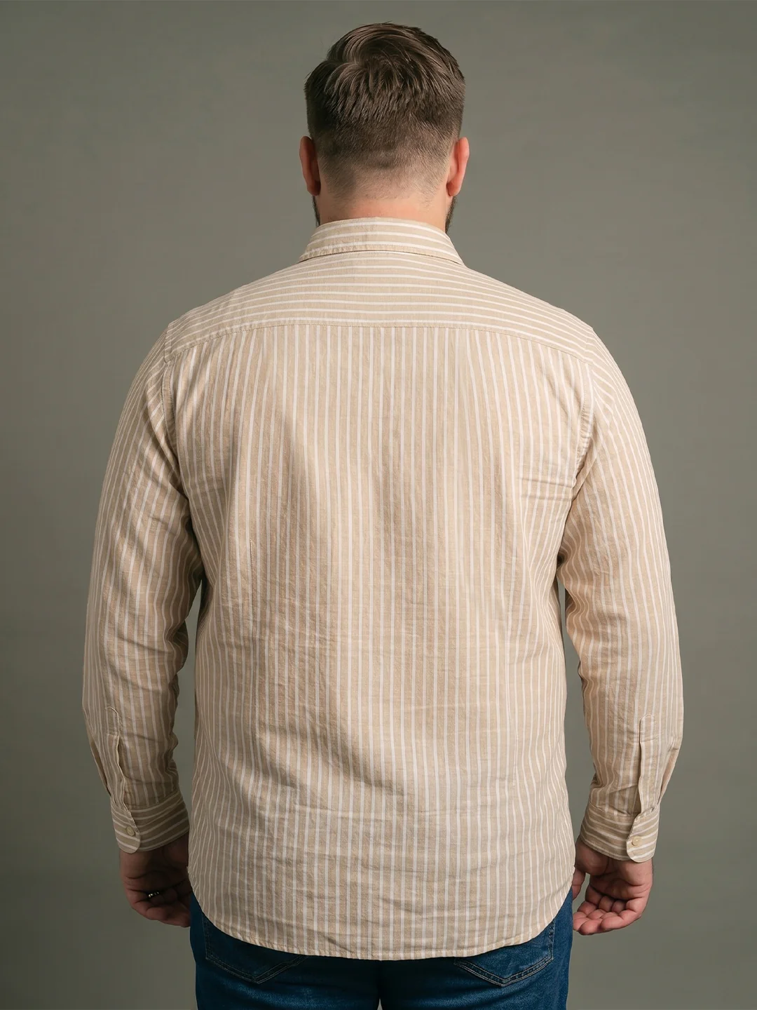 Men Plus Size Xylaris Light Brown Striped Shirts - Image 3