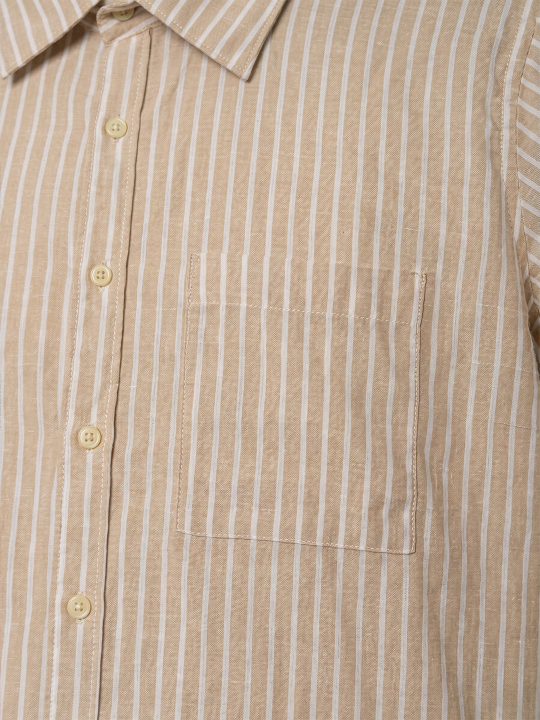 Men Plus Size Xylaris Light Brown Striped Shirts - Image 4