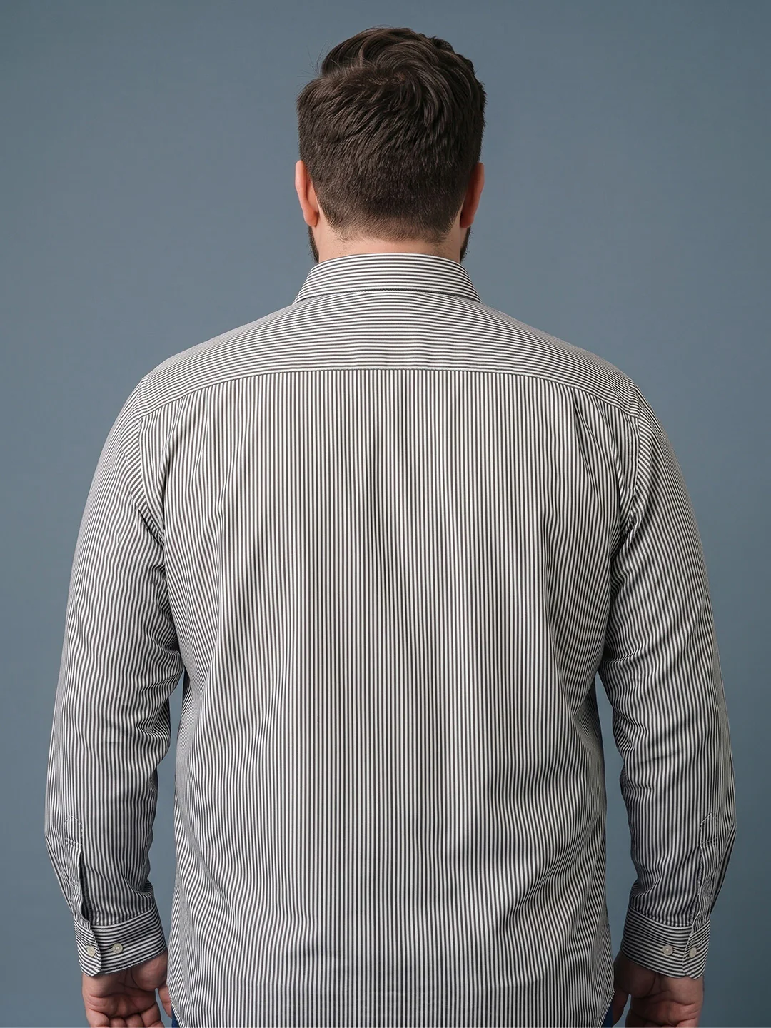 Men Plus Size Xytrix Charcoal Striped Shirts - Image 3