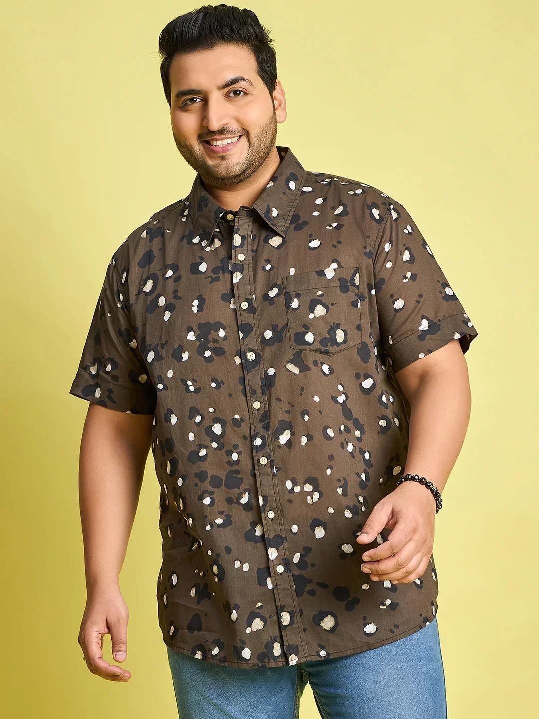 Men Plus Size Xzlum Floral Printed brown Shirt