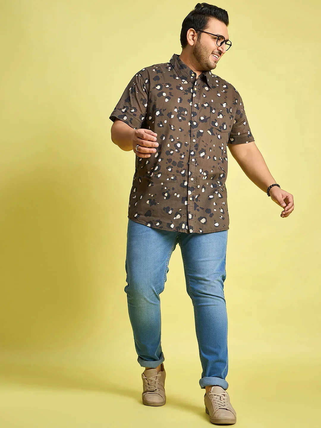 Men Plus Size Xzlum Floral Printed brown Shirt - Image 2