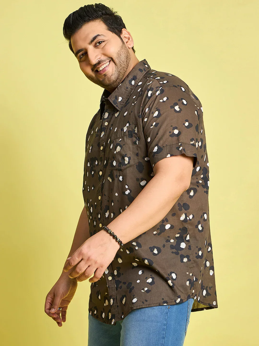 Men Plus Size Xzlum Floral Printed brown Shirt - Image 3