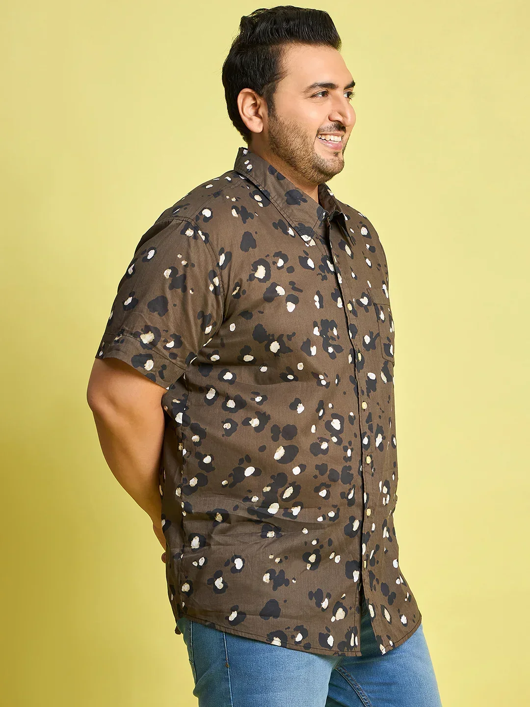 Men Plus Size Xzlum Floral Printed brown Shirt - Image 4