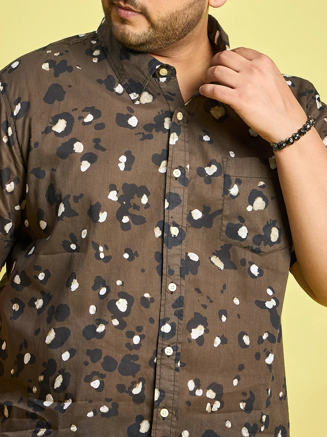 Men Plus Size Xzlum Floral Printed brown Shirt - Image 6