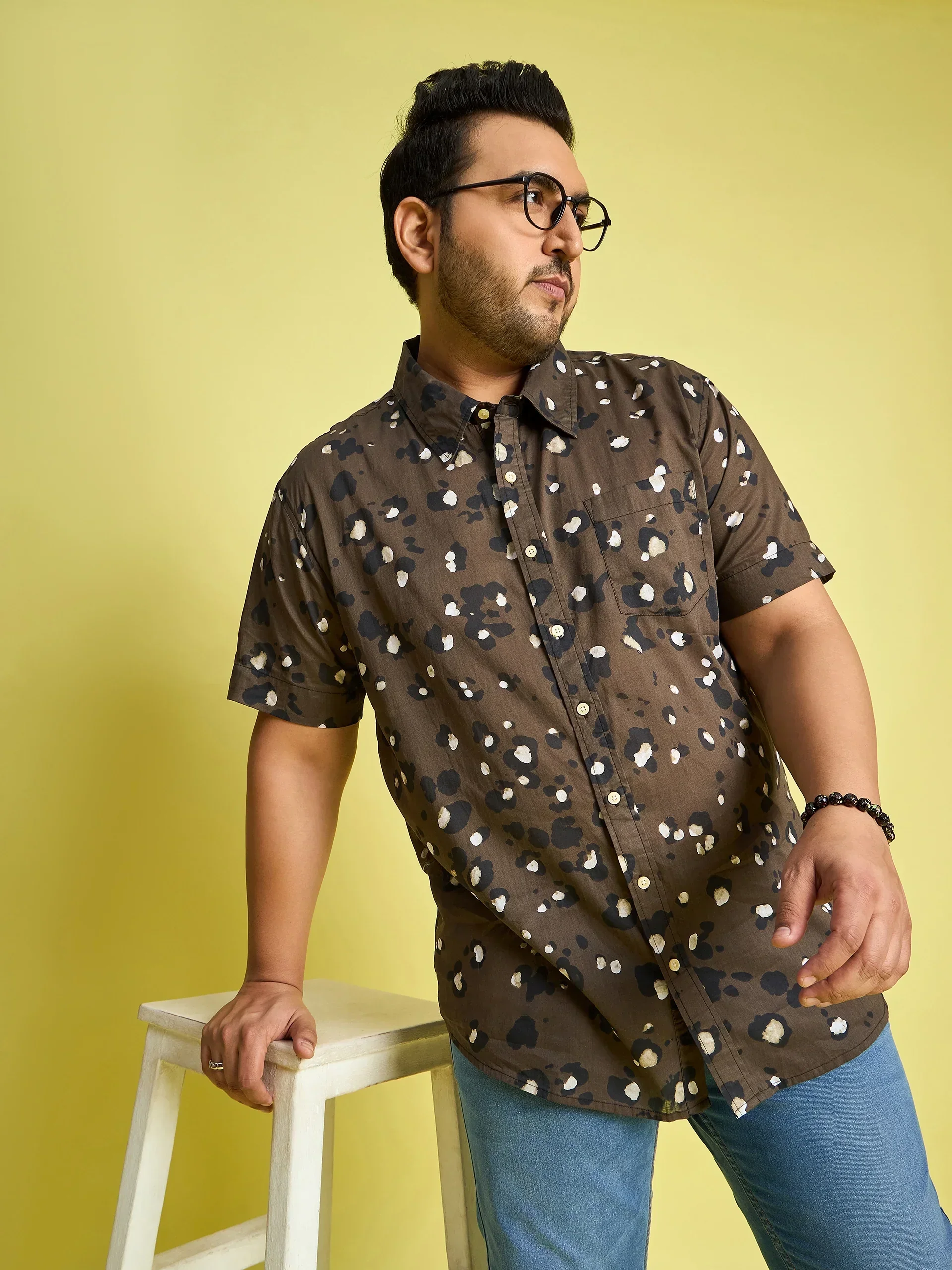 Men Plus Size Xzlum Floral Printed brown Shirt - Image 7