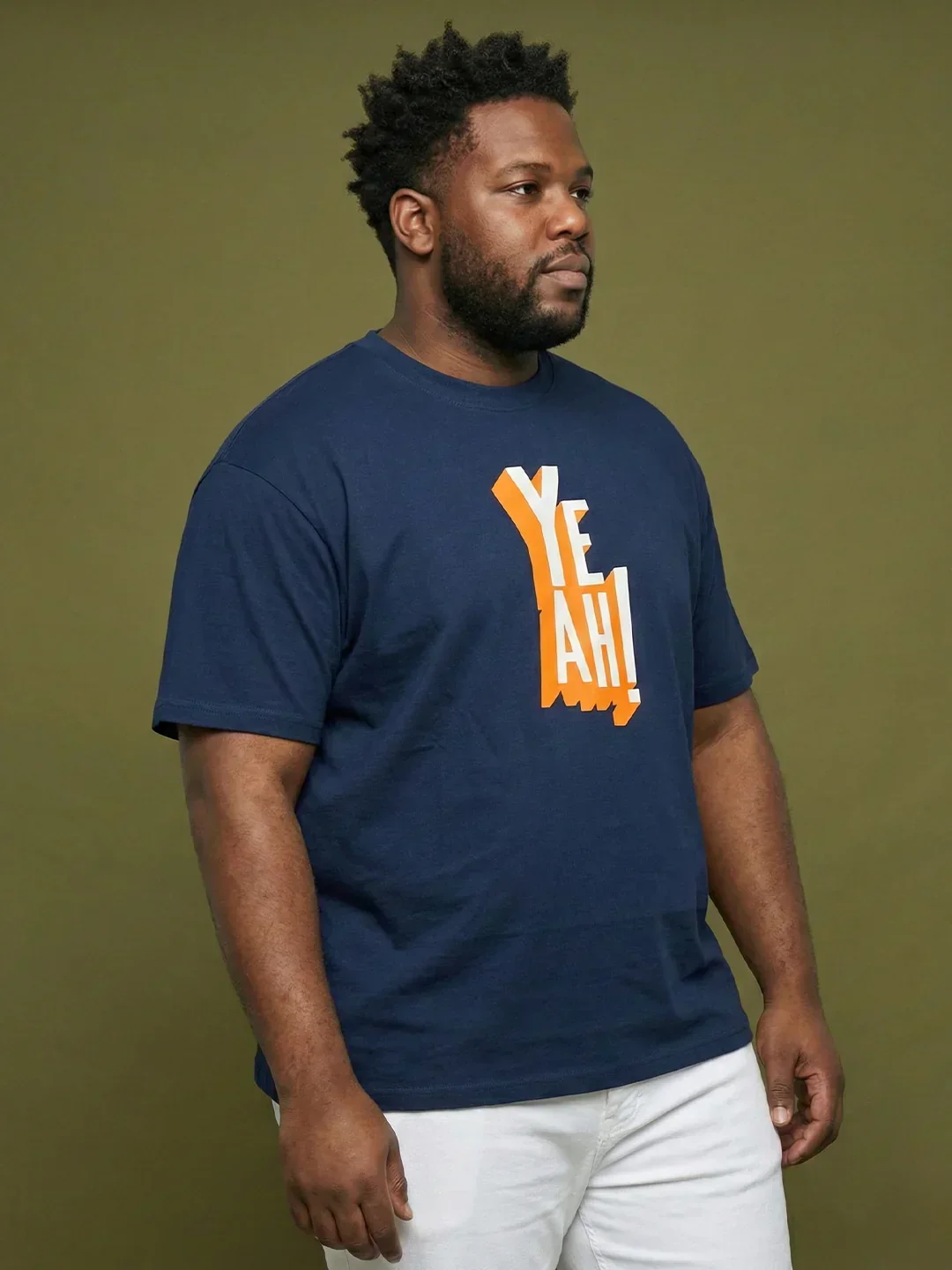 Men Plus Size Yaya Navy-Blue Printed Round Neck Tshirt - Image 4