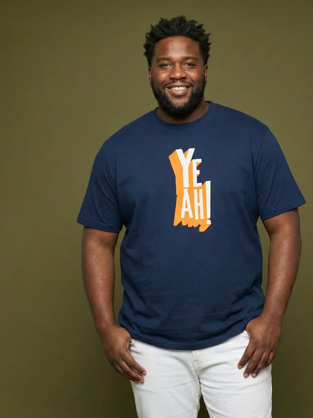 Men Plus Size Yaya Navy-Blue Printed Round Neck Tshirt - Image 7