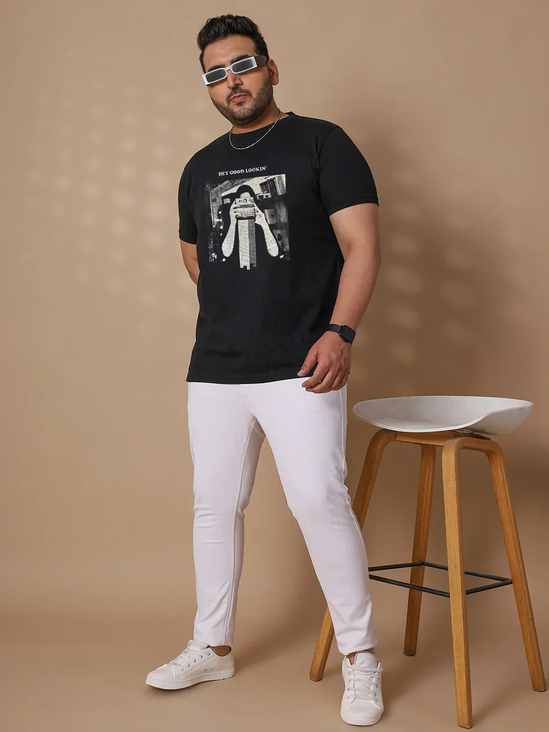 Men Plus Size Yee Striped Black Round Neck Tshirt
