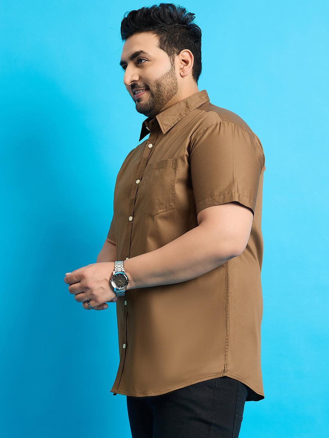 Men Plus Size Zenzo-Khakhi Solid Shirt - Image 3
