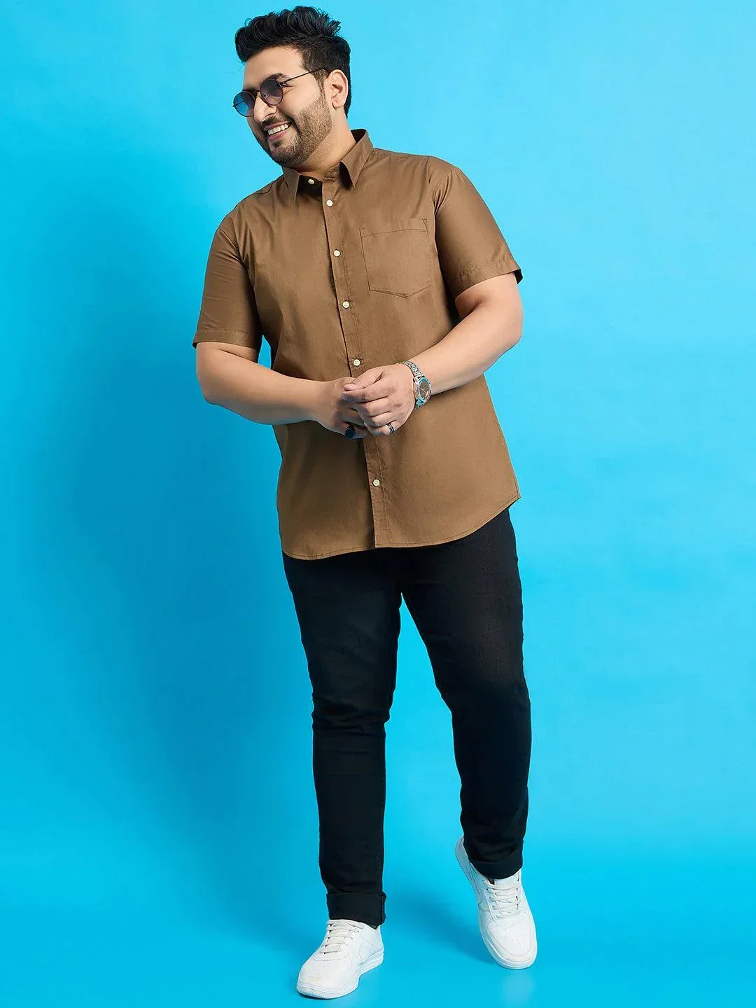 Men Plus Size Zenzo-Khakhi Solid Shirt - Image 7
