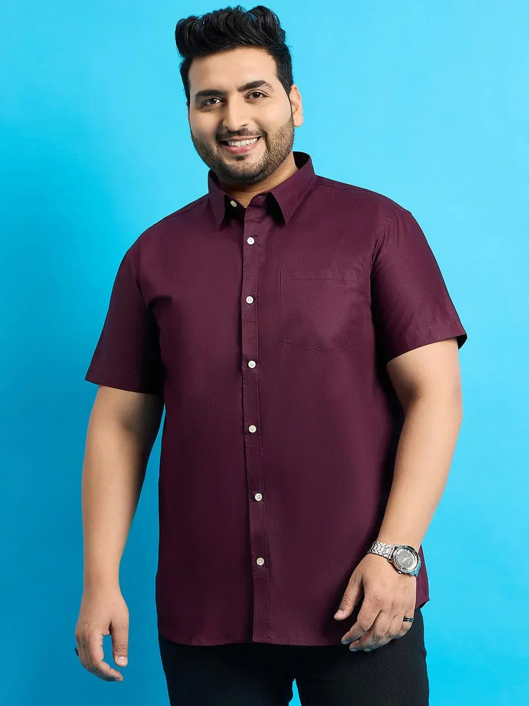 Men Plus Size Zenzo-Purple Solid Shirt