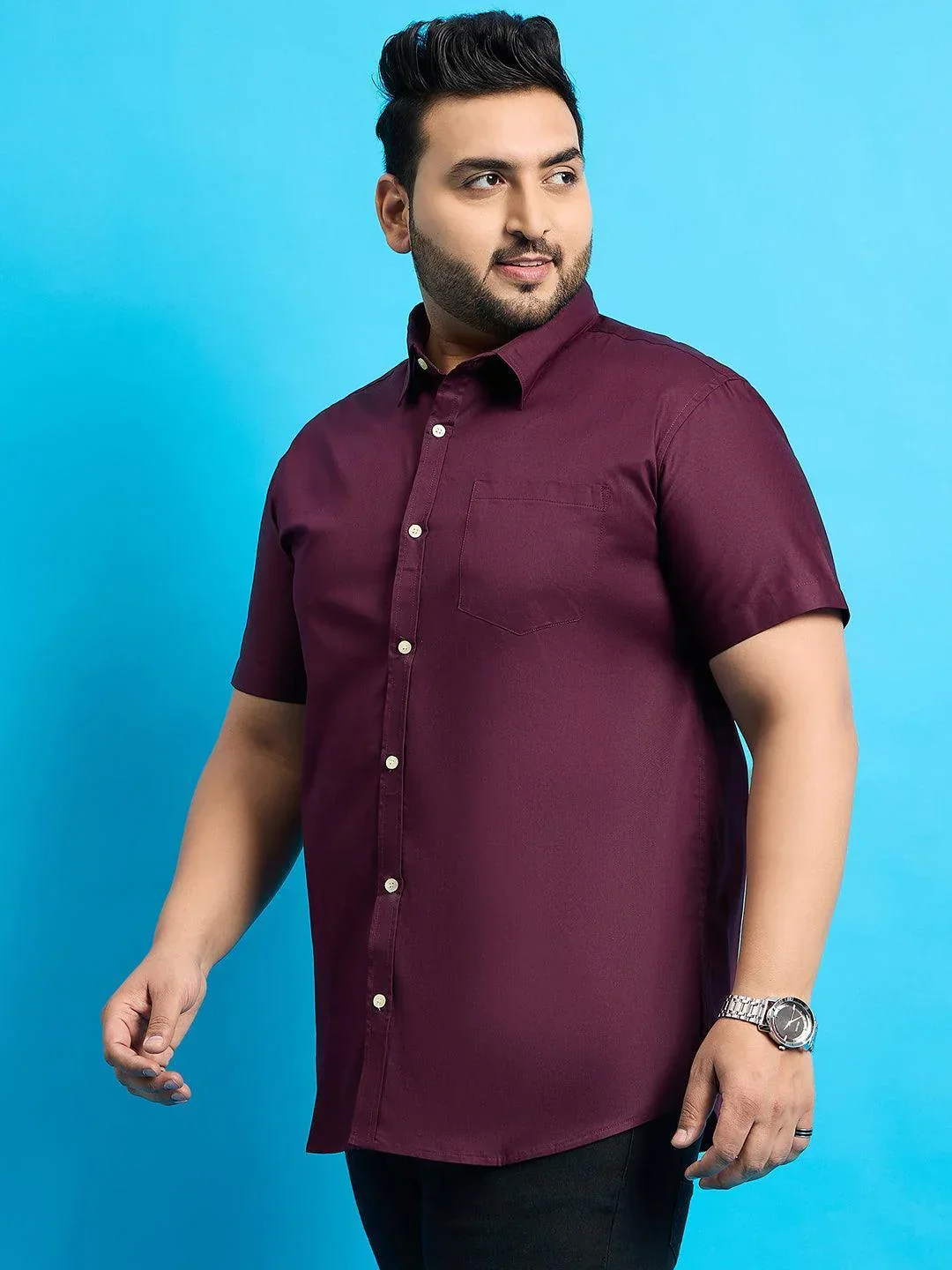 Men Plus Size Zenzo-Purple Solid Shirt - Image 3
