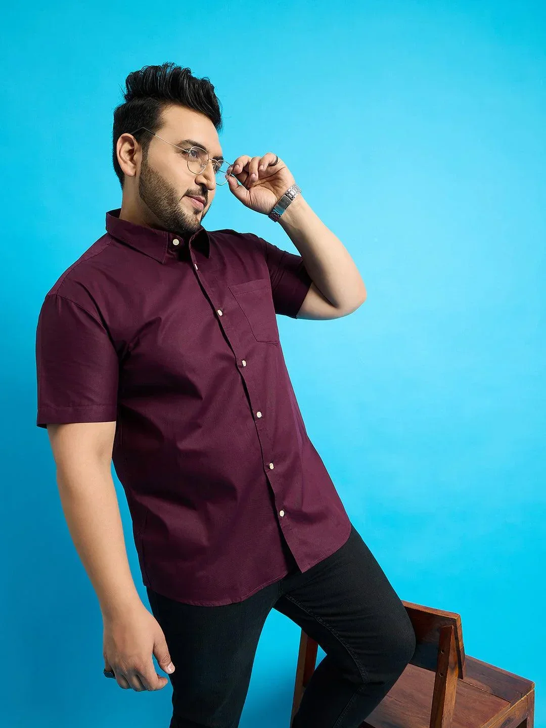 Men Plus Size Zenzo-Purple Solid Shirt - Image 8