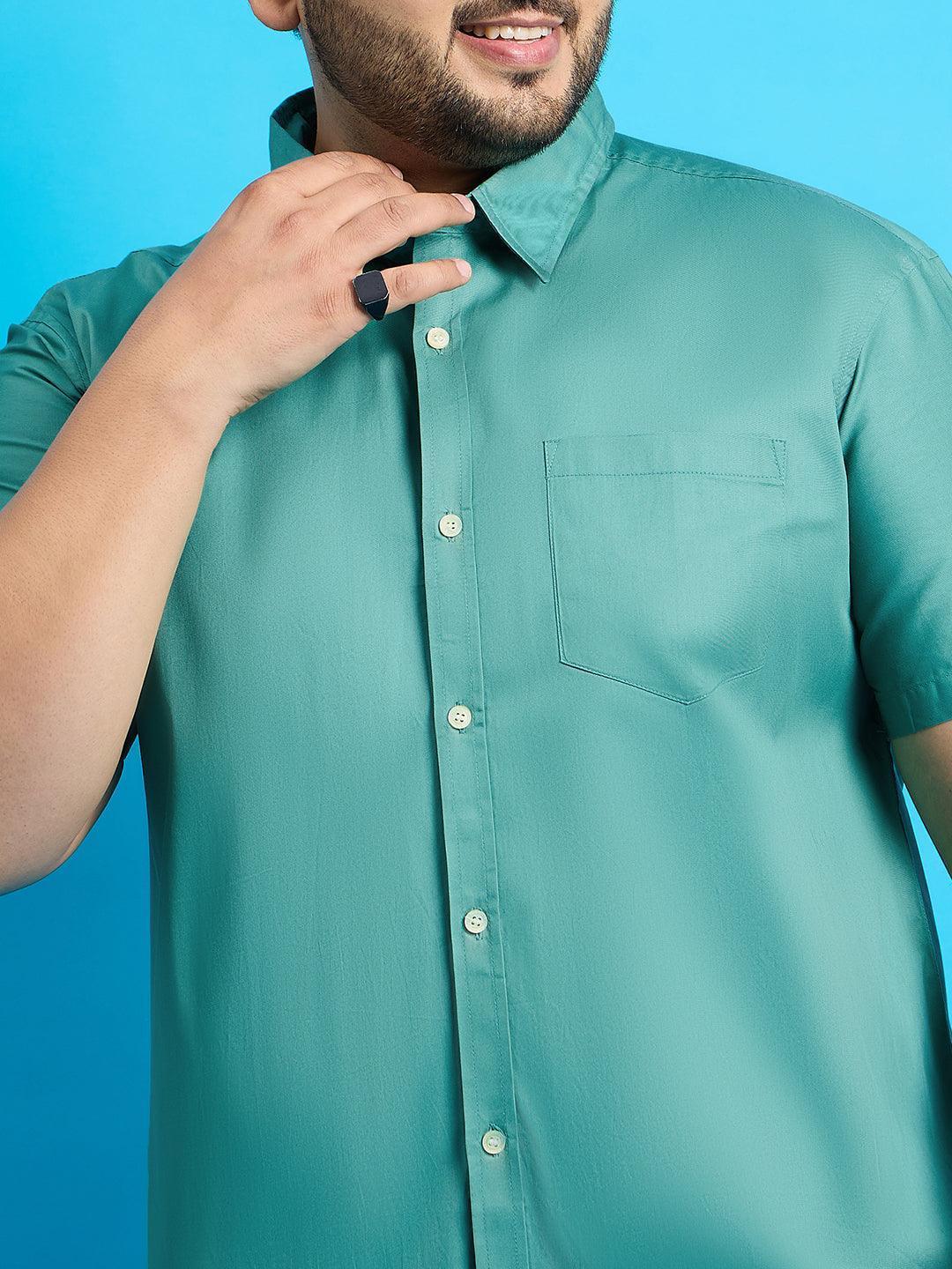 Men Plus Size Zenzo-Sea Green Solid Shirt - Image 6
