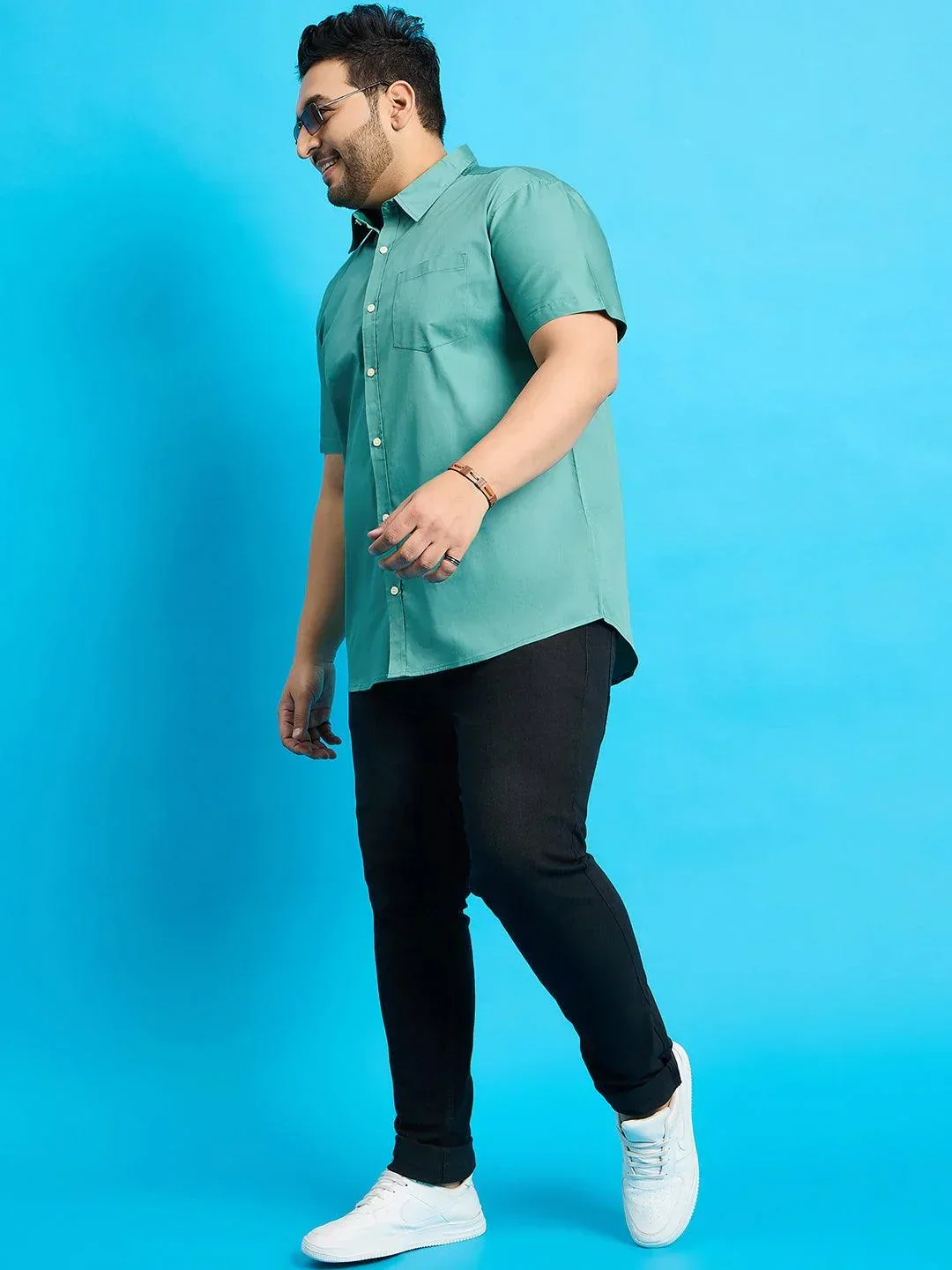 Men Plus Size Zenzo-Sea Green Solid Shirt - Image 7