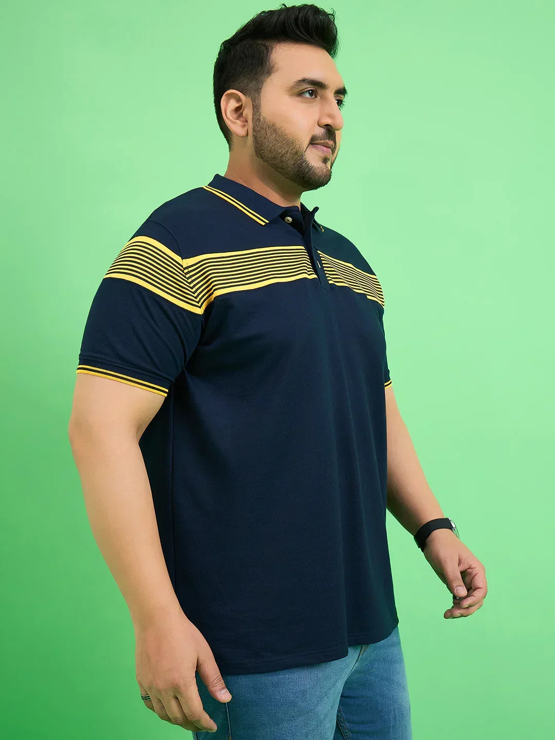 Men Plus Size Zetel Navy Blue Colorblock Polo Tshirt - Image 5