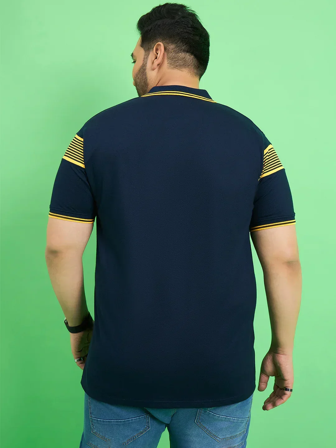 Men Plus Size Zetel Navy Blue Colorblock Polo Tshirt - Image 6