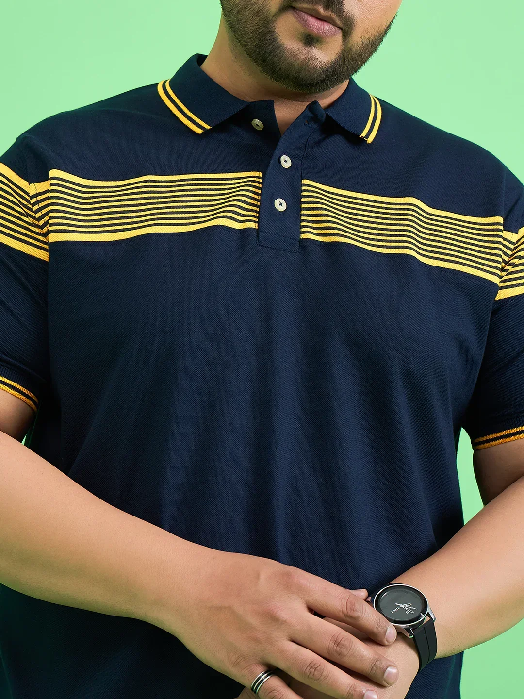 Men Plus Size Zetel Navy Blue Colorblock Polo Tshirt - Image 7
