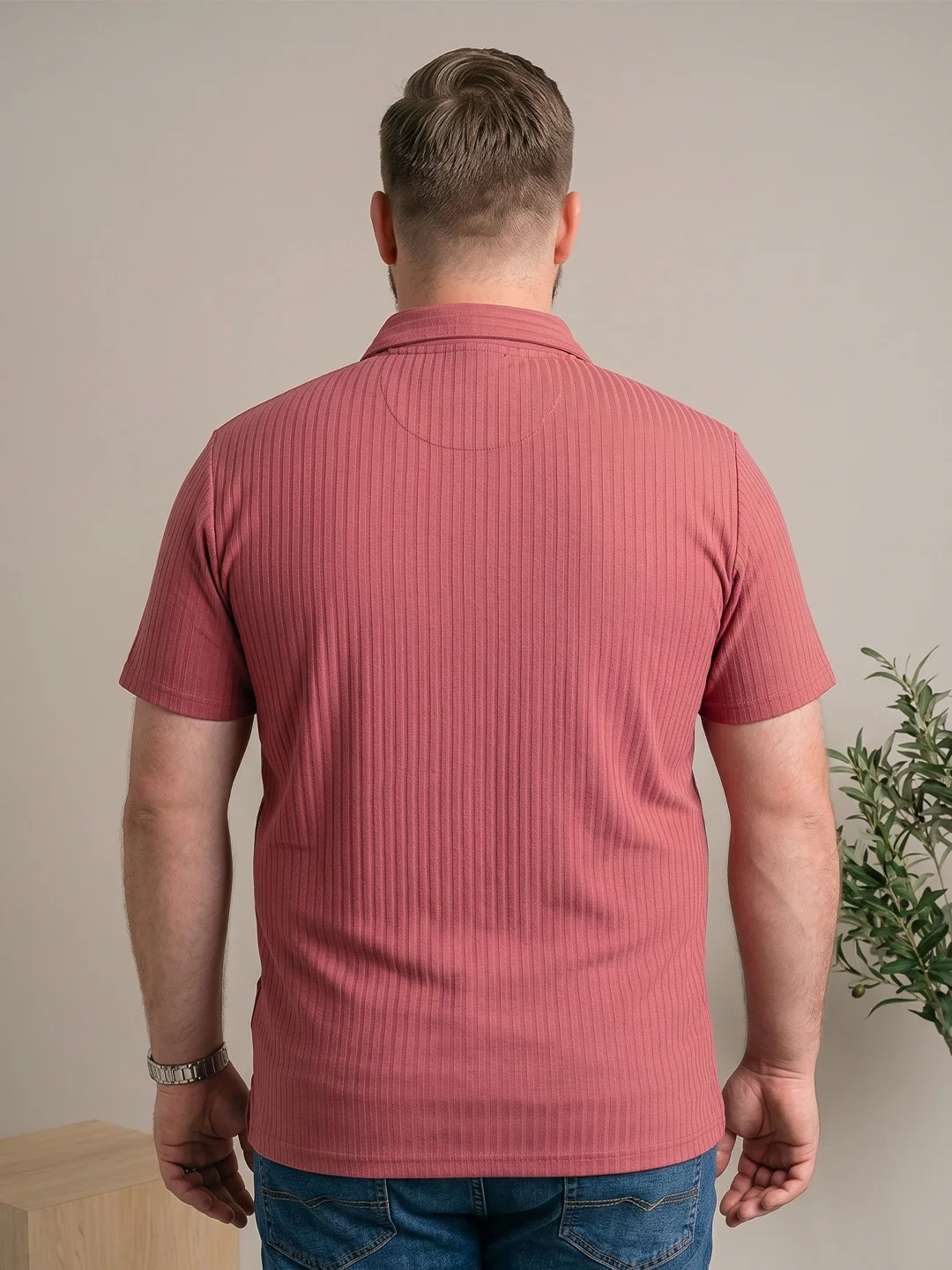 Men Plus Size Zinnia Pink Solid Polo - Image 3