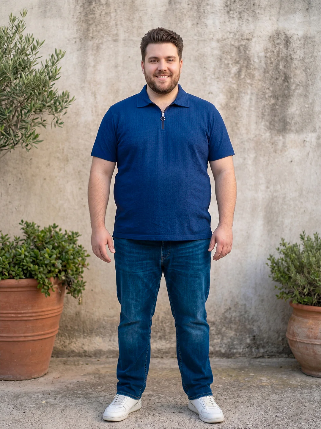 Men Plus Size Zorin Blue Solid Polo - Image 2
