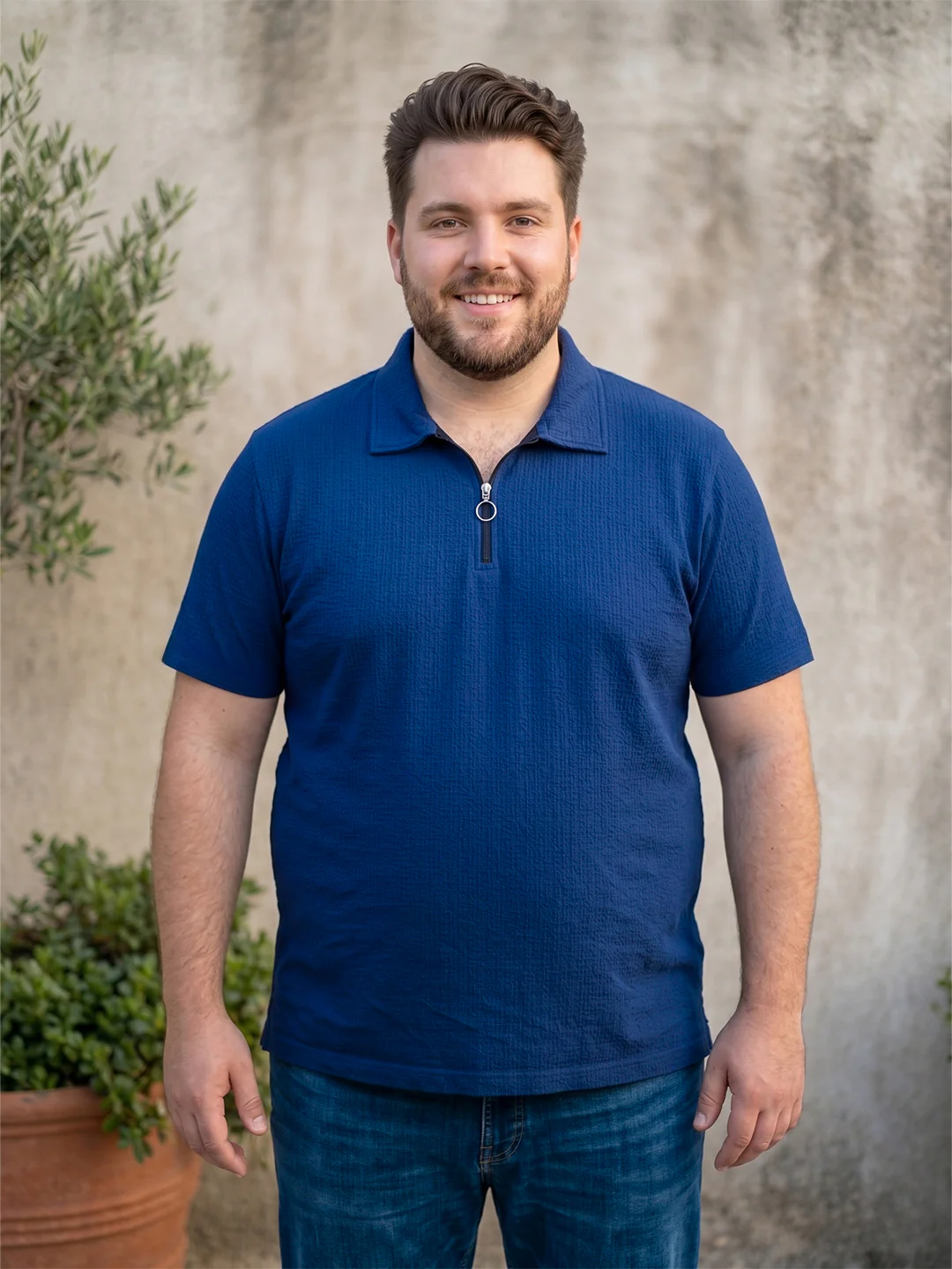 Men Plus Size Zorin Blue Solid Polo - Image 3