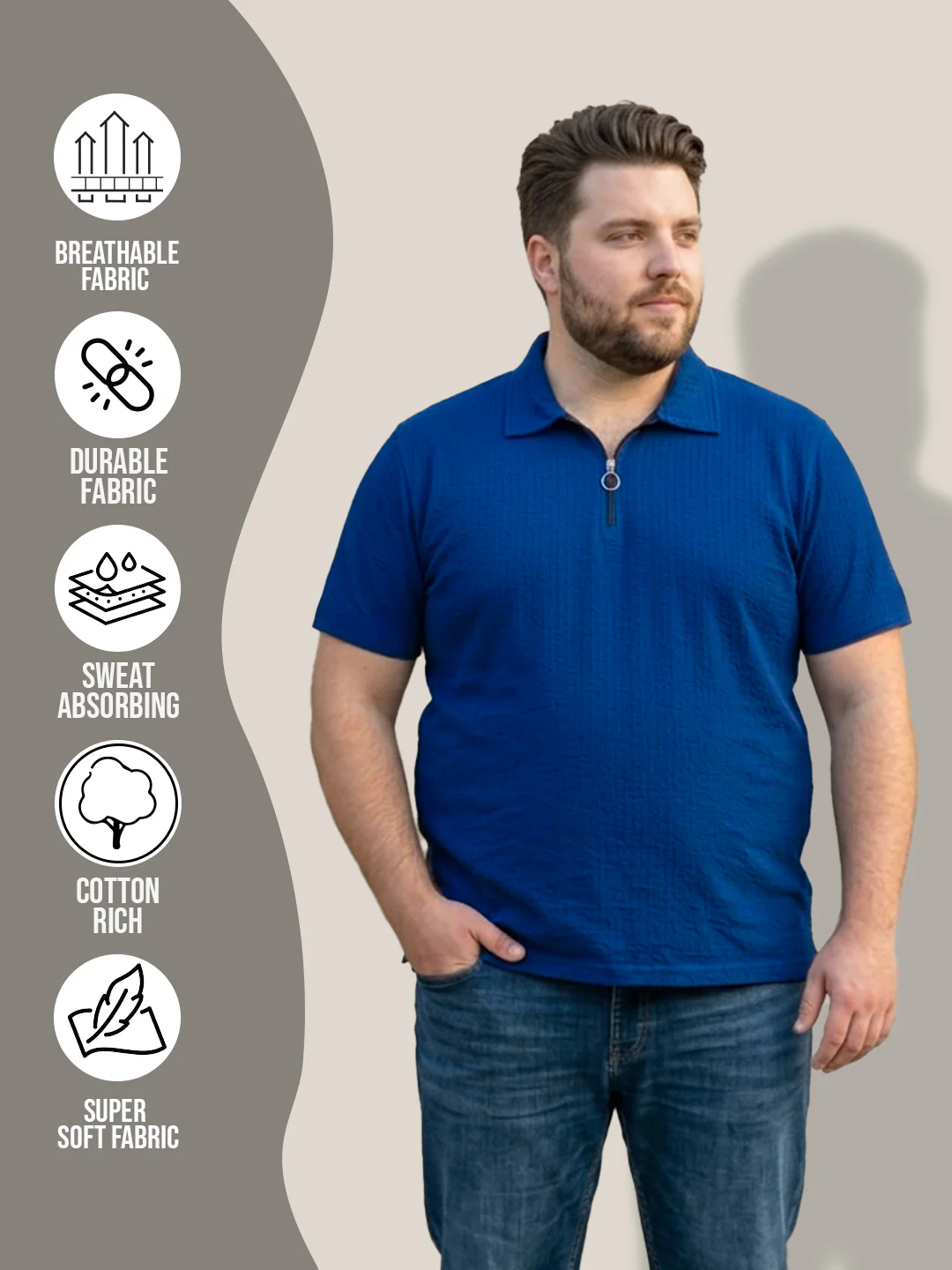Men Plus Size Zorin Blue Solid Polo - Image 7